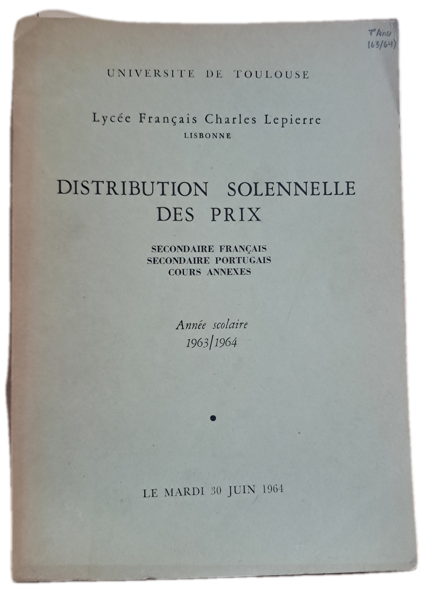 Lycée Français Charles Lepierre 30-06-1964 (Usado)