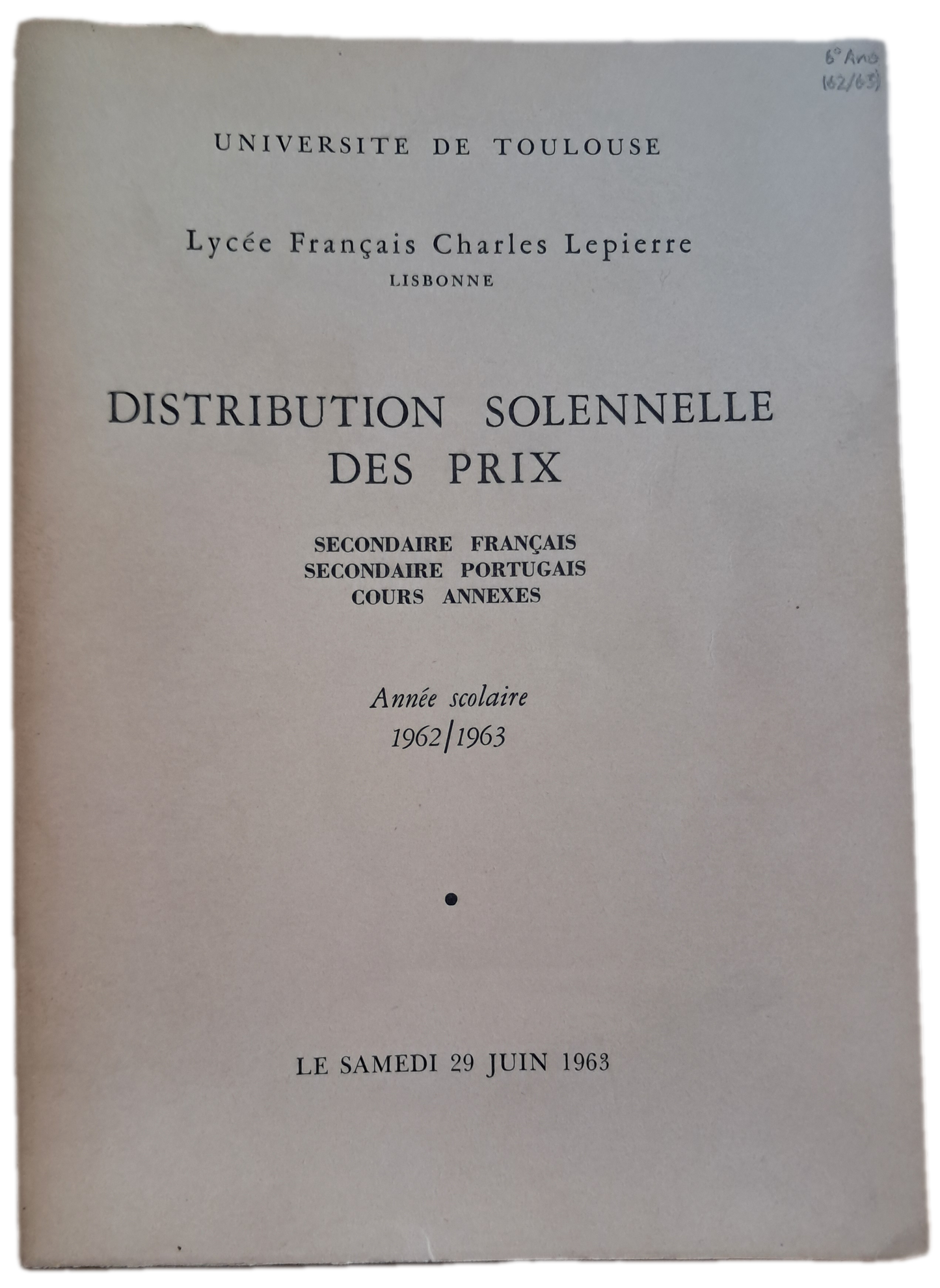 Lycée Français Charles Lepierre 29-06-1963 (Usado)