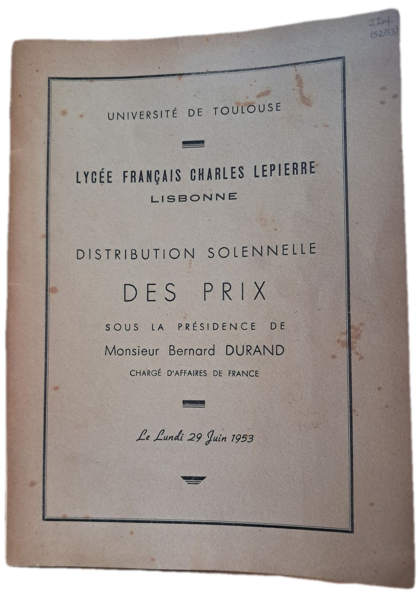 Lycée Français Charles Lepierre 29-06-1953 (Usado)