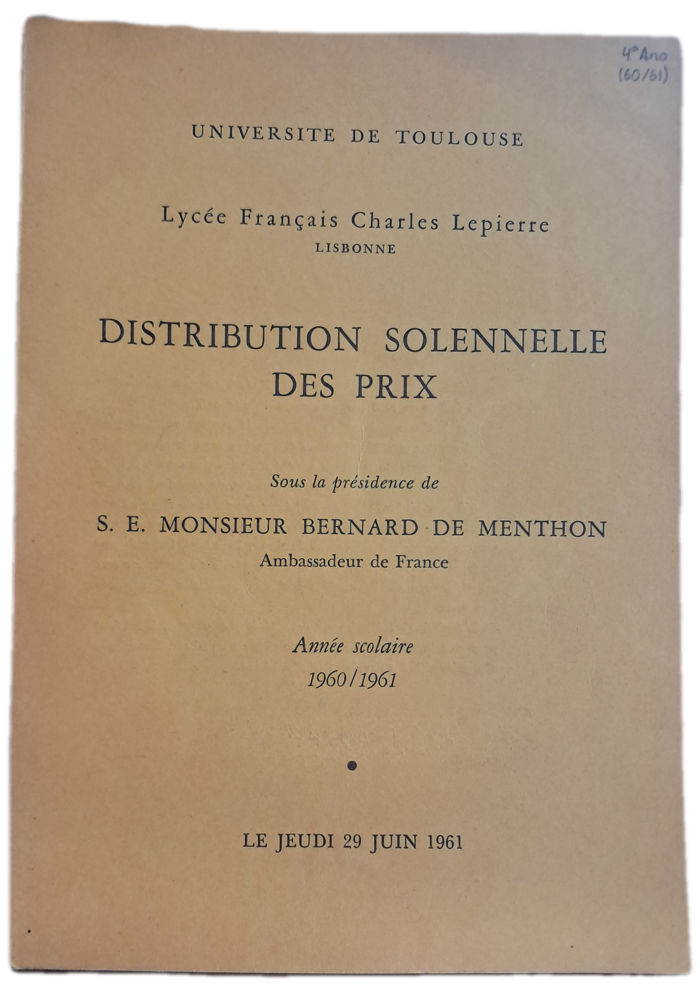 Lycée Français Charles Lepierre 29-06-1961 (Usado)